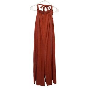 Anthropologie Jumpsuit‎ Tie Halter Strap Burnt Orange Wide Leg Sleeveless Medium